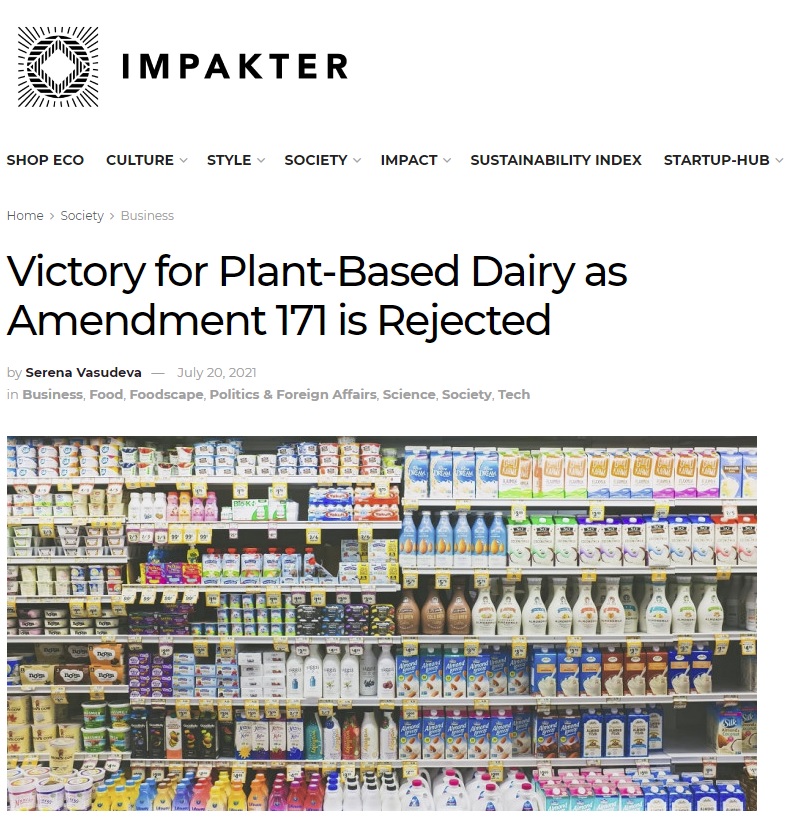 Victory for Plant-Based Dairy as Amendment 171 is Rejected