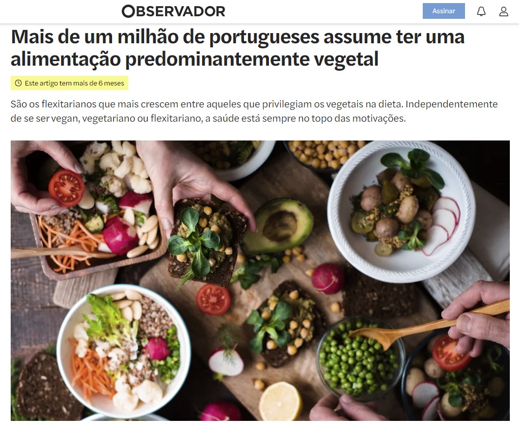 Mais de um milhão de portugueses assume ter uma alimentação predominantemente vegetal